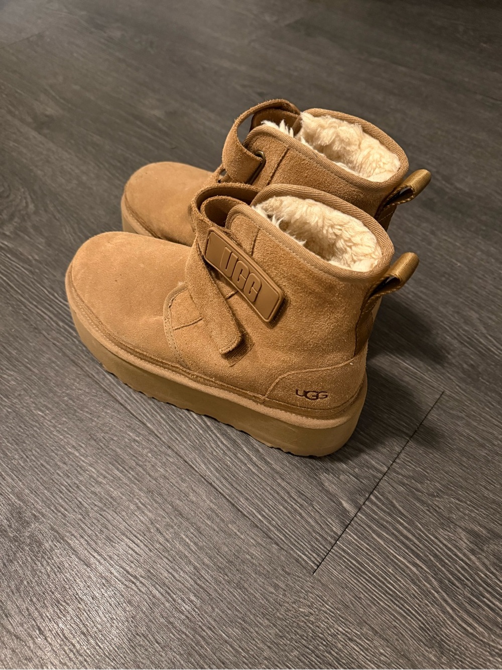 UGG Chestnut Suede Shearling Strap Boots